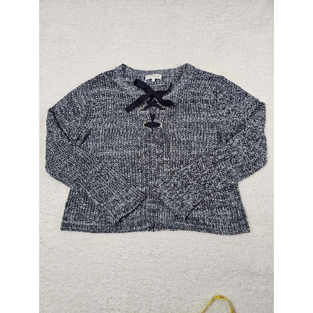 White + Warren Women's Large Cotton Blue Bow Knitted Sweater Comfy Loungewear